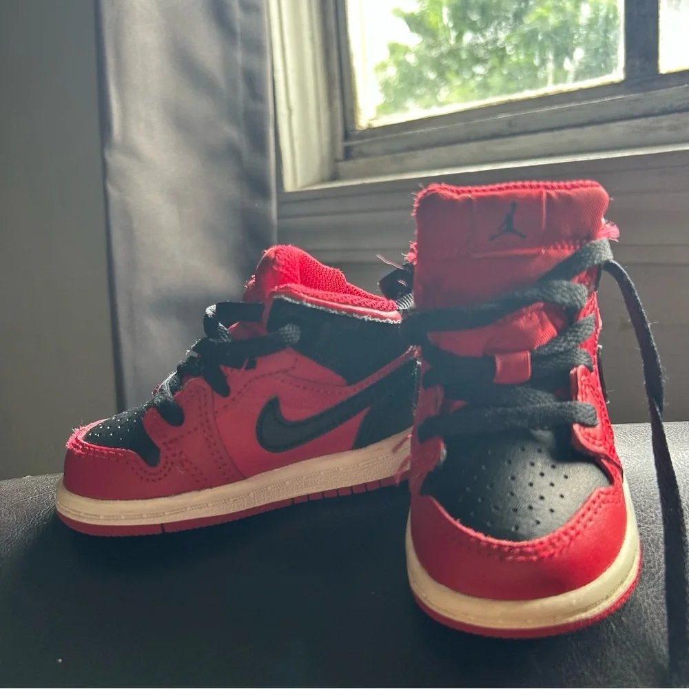 Jordan Kids Red and Black High-Top Sneakers